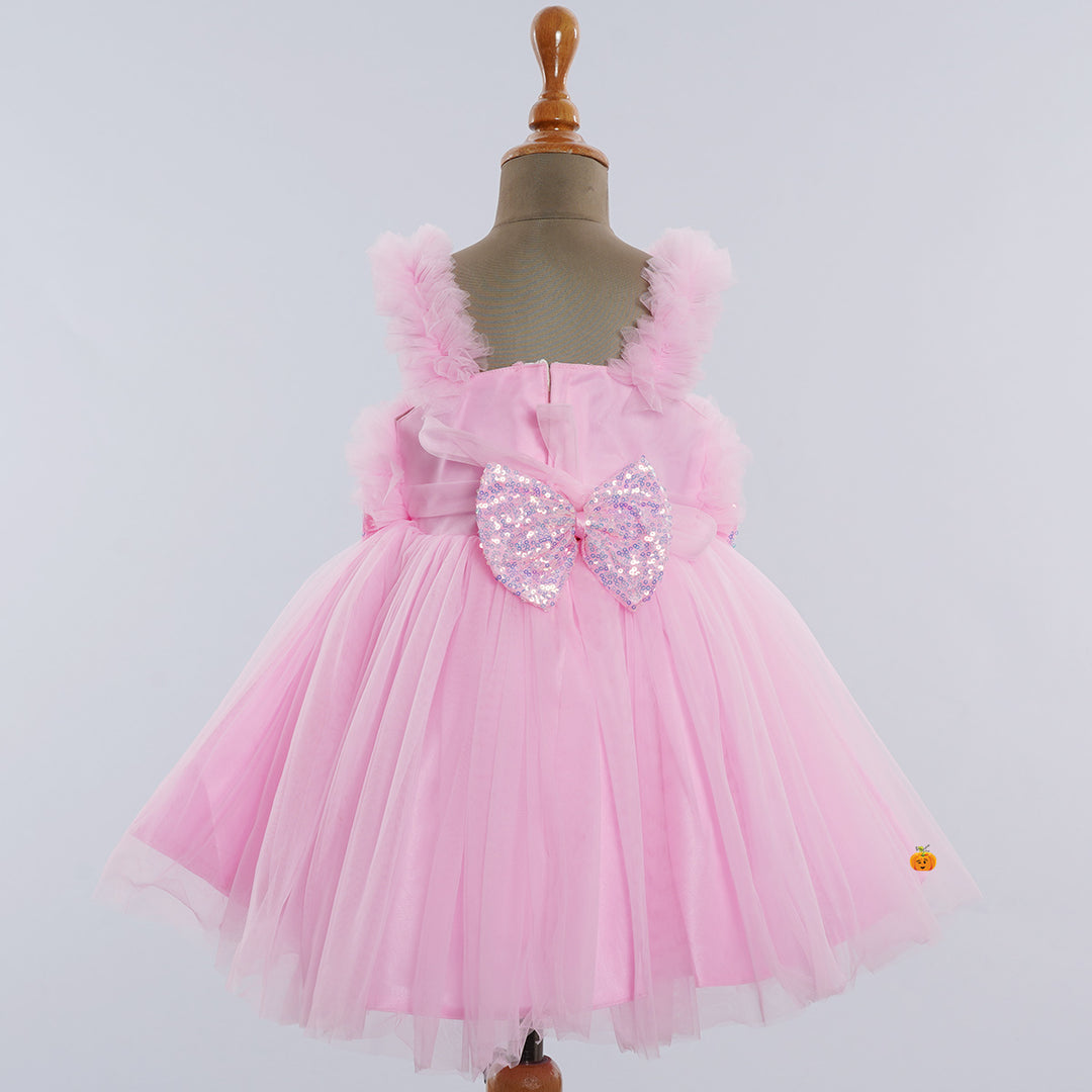 Sequin Bow Net Frock for Girls Back View
