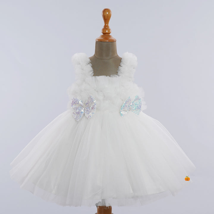 Sequin Bow Net Frock for Girls Front View