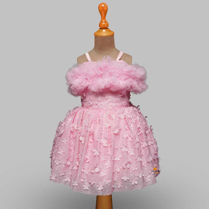 Pink Off-Shoulder Frock For Girls Front View