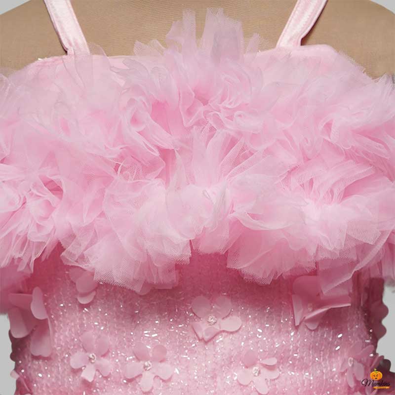 Pink Off-Shoulder Frock For Girls Close Up View