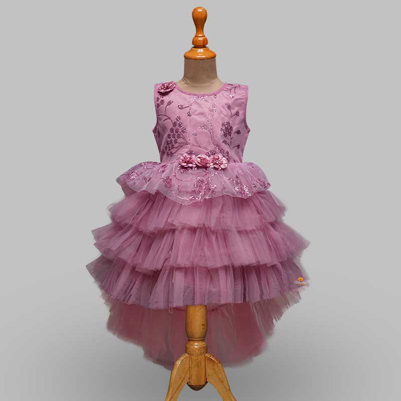 Pink Peplum Girls Frock with Ruffle Pleats Front View