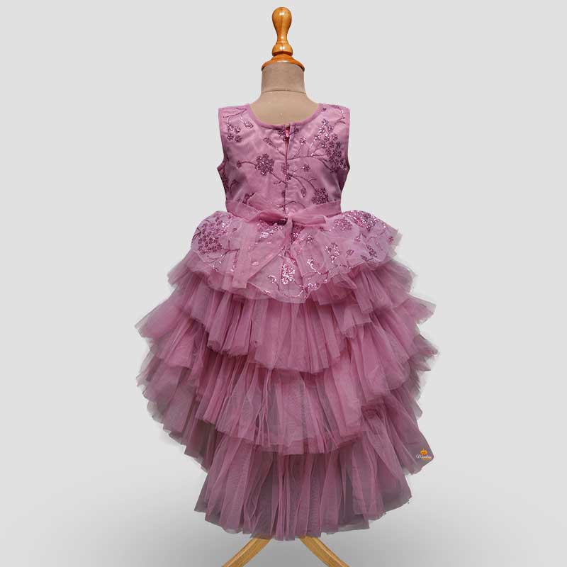 Pink Peplum Girls Frock with Ruffle Pleats Back View