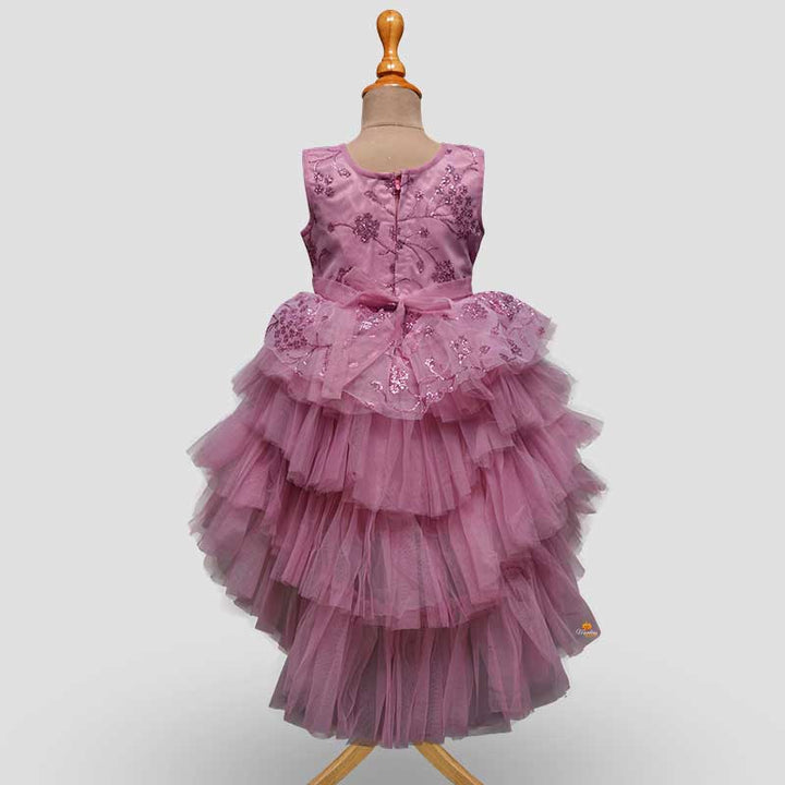 Pink Peplum Girls Frock with Ruffle Pleats Back View