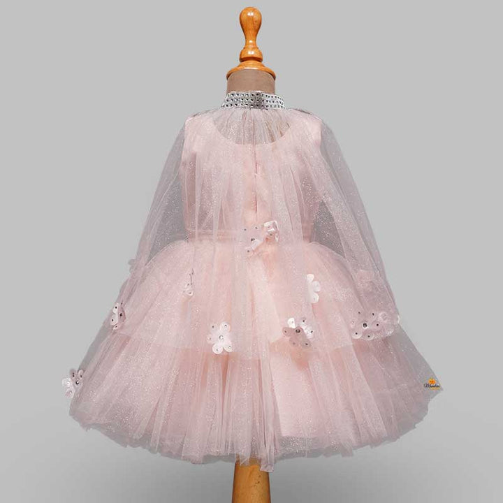 Daisy Peach Girls Frock with Net Cloak Back View