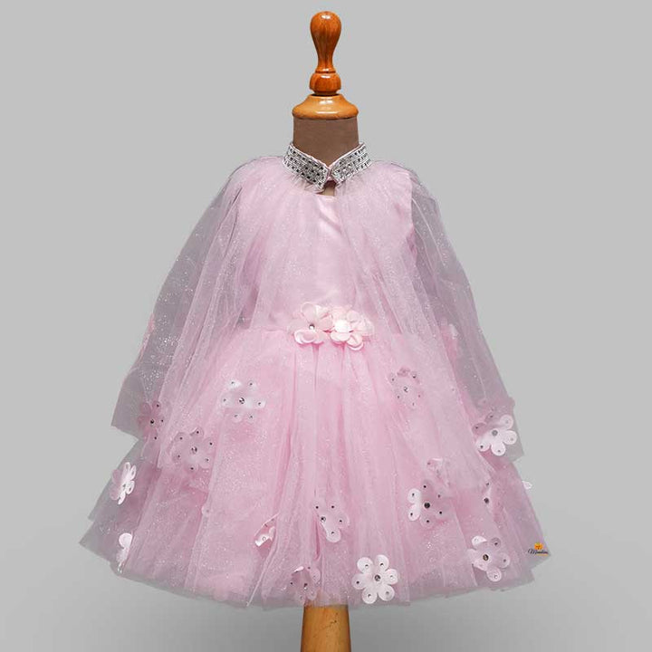 Daisy Peach Girls Frock with Net Cloak Pink