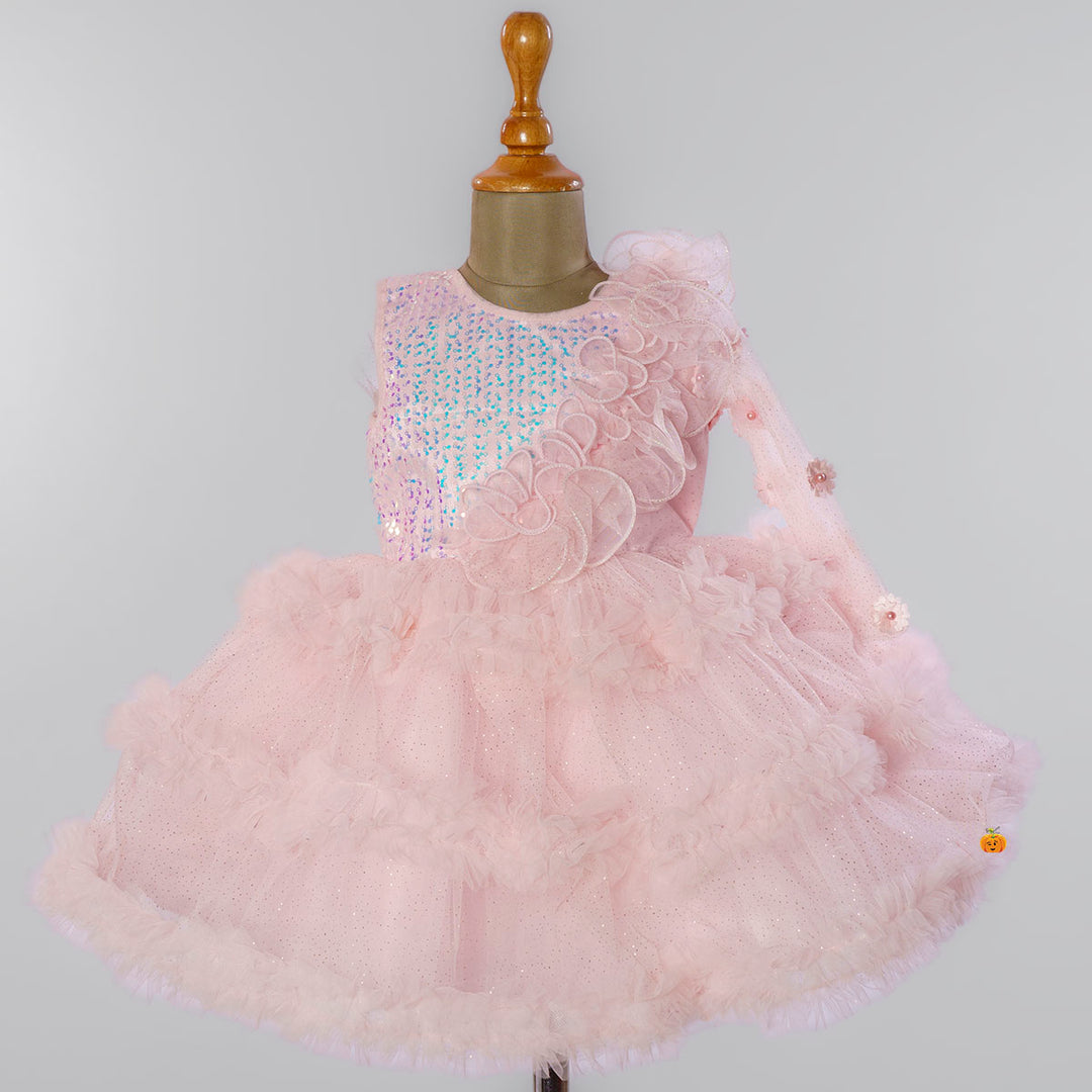 Pink Sequin Frock for Girls Front View