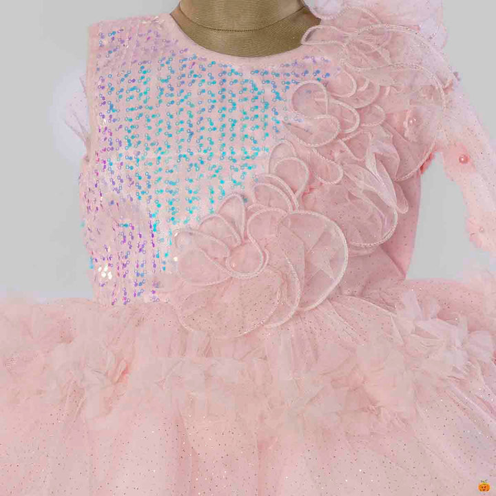 Pink Sequin Frock for Girls Close Up View