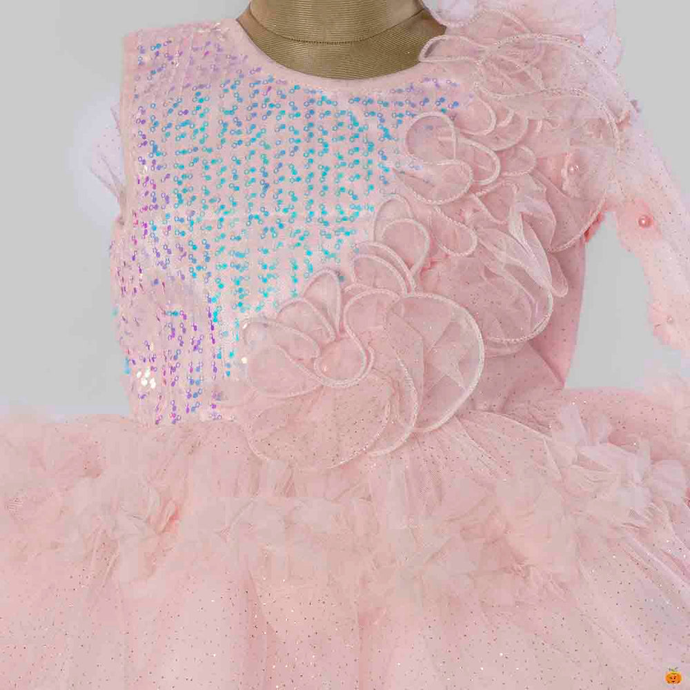 Pink Sequin Frock for Girls Close Up View