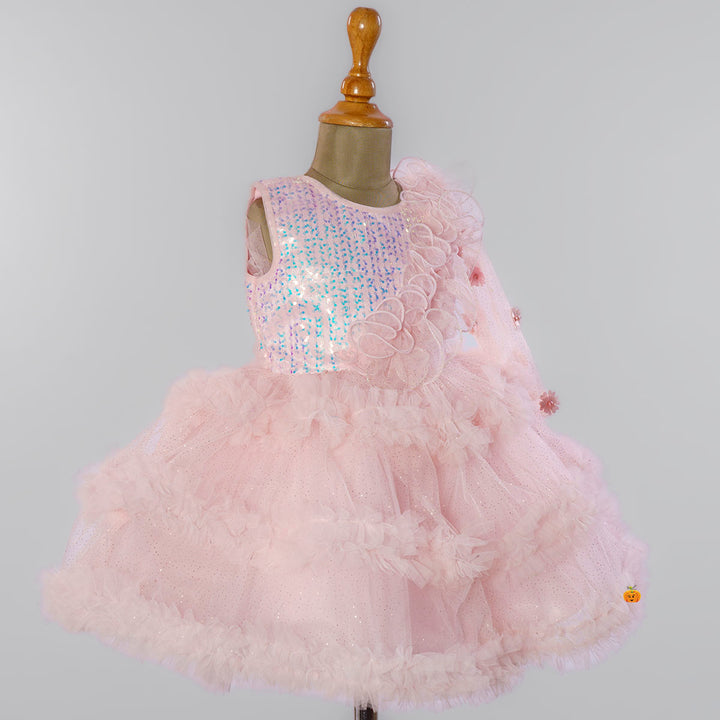 Pink Sequin Frock for Girls Side View