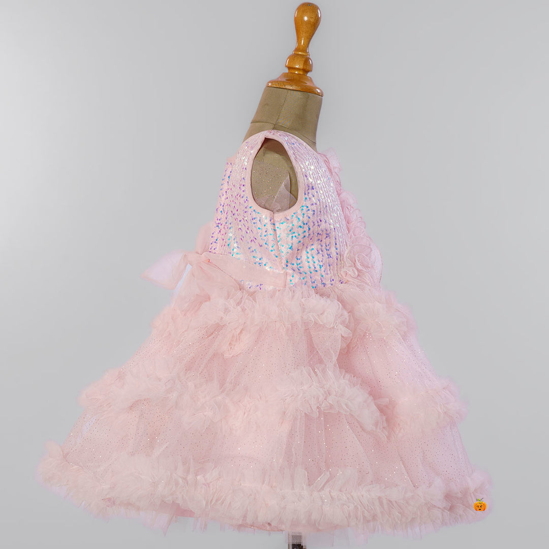 Pink Sequin Frock for Girls Side View
