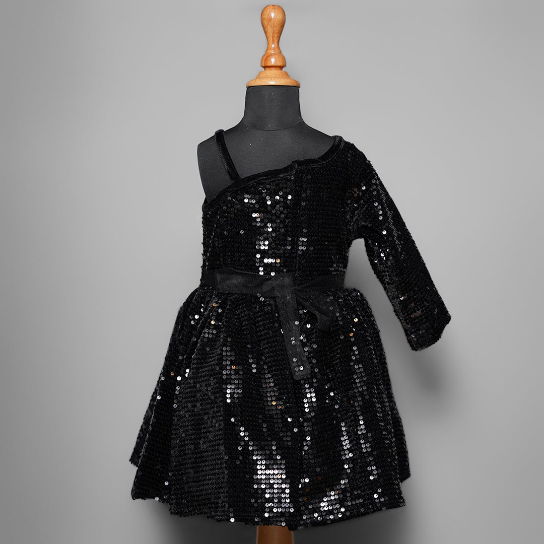 One sided sleeves in Sequin Frocks Black 