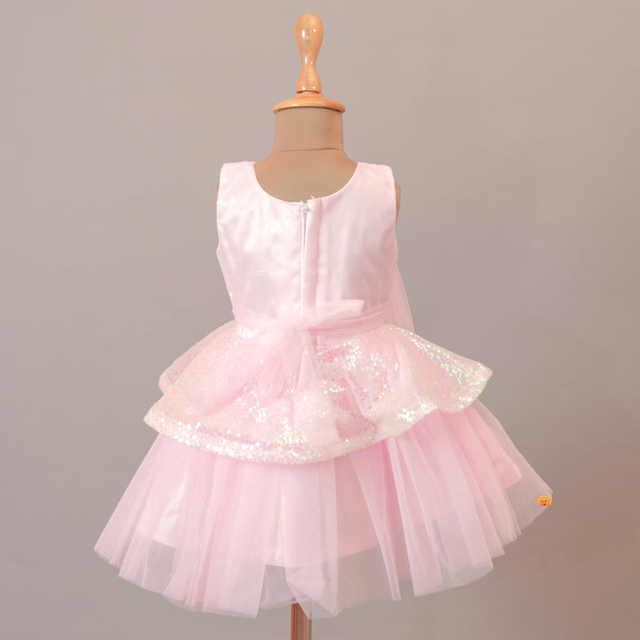 Pink Party Wear Sequin Baby Frock Back View