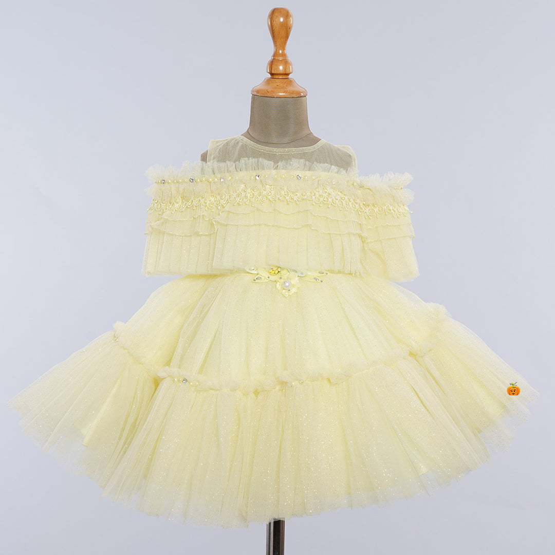 Lemon Off Shoulder Frock for Girls Front View