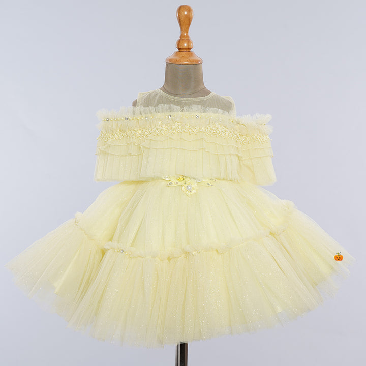 Lemon Off Shoulder Frock for Girls Front View