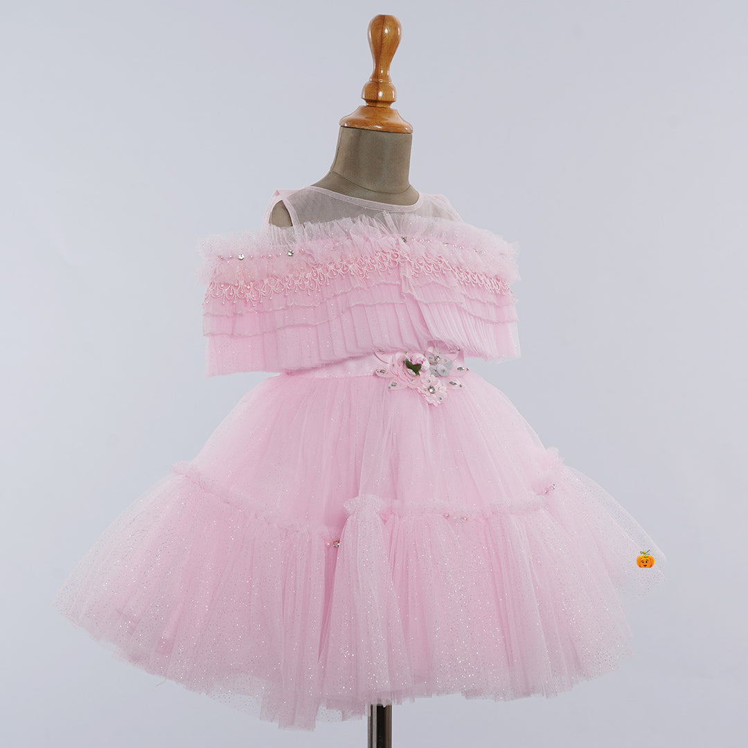 Pink Off Shoulder Frock for Girls Side View