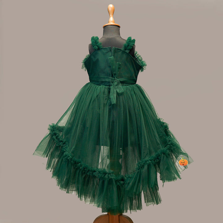 Green High Low Design Party Wear Girls Frock Back View