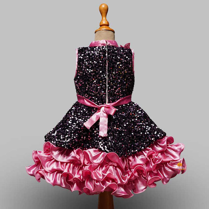 Sequin Frock For Girls In Onion Color