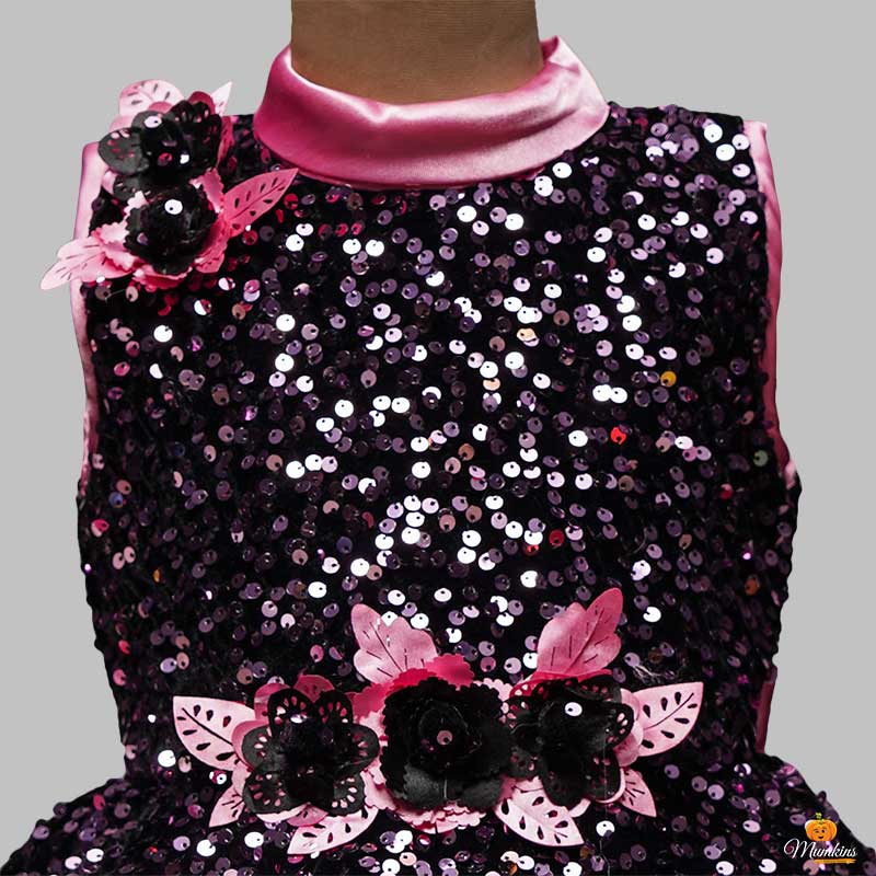 Sequin Frock For Girls In Onion Color