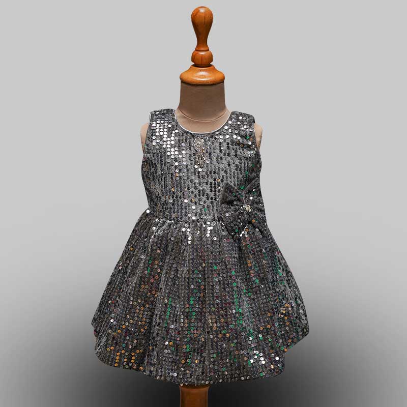 Party Wear Frock for Girl in Sequins Front View