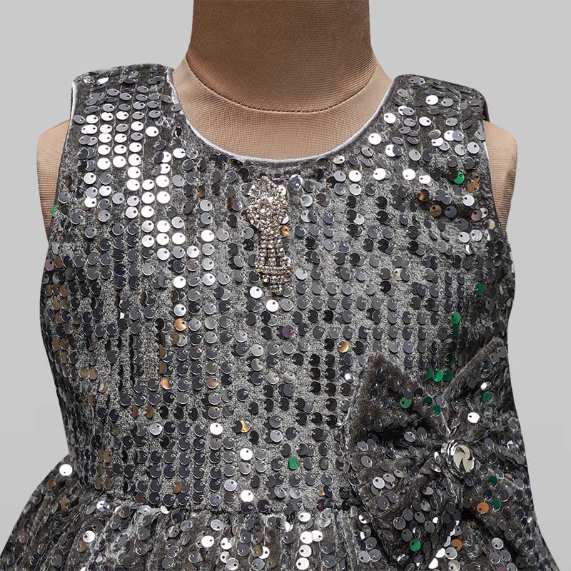 Party Wear Frock for Girl in Sequins Close Up View