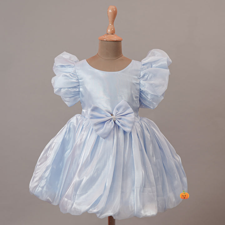 Sky Blue & Purple Girls Party Wear Frock Variant Front View