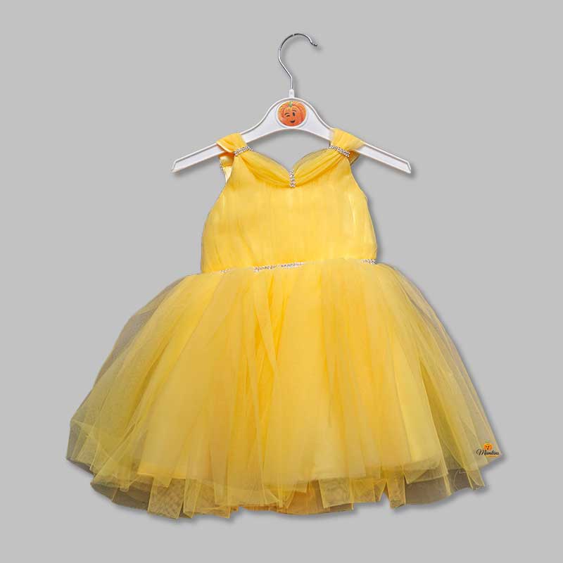 Yellow Party Wear Frock for Girls Front View