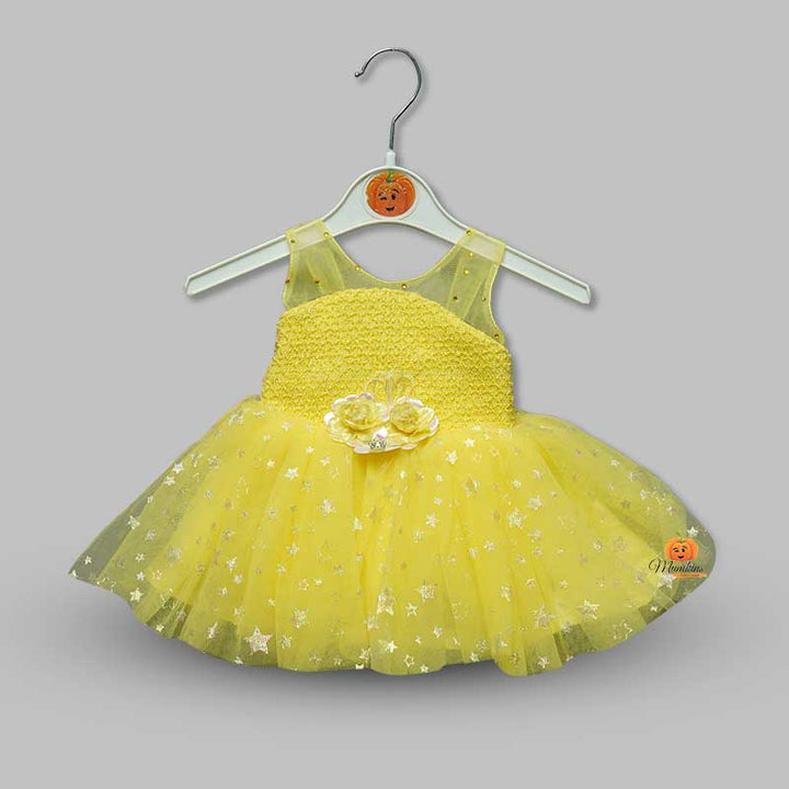 Soft Net Frock for Girls with Flower Applique Front View