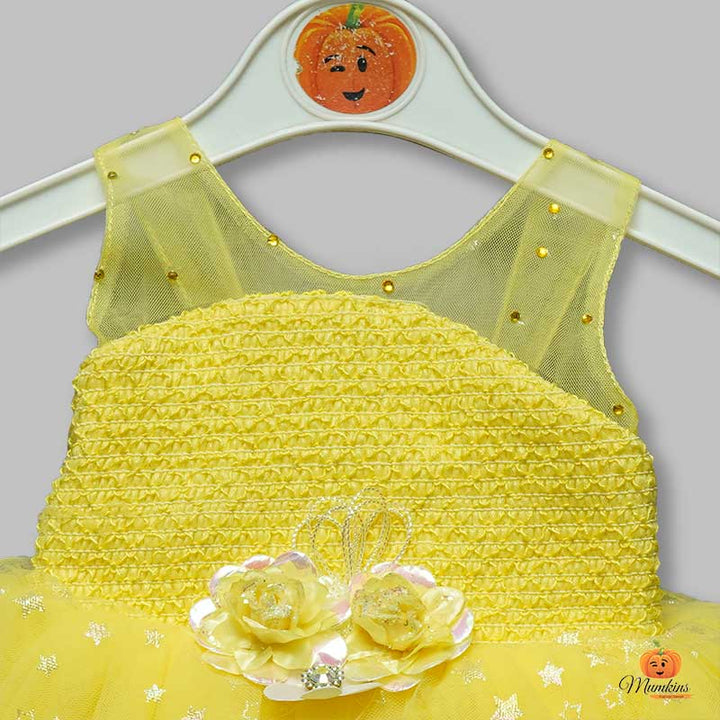 Soft Net Frock for Girls with Flower Applique Close Up View