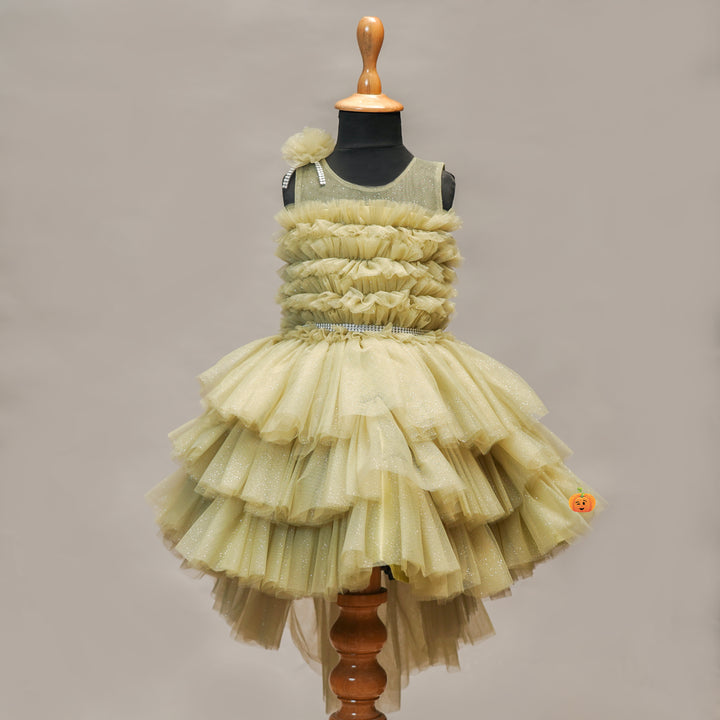 Pista & Purple Layered Frill Girls frock Front View