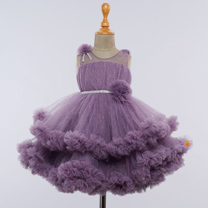 Purple Frill Layered Girls Frock Front View