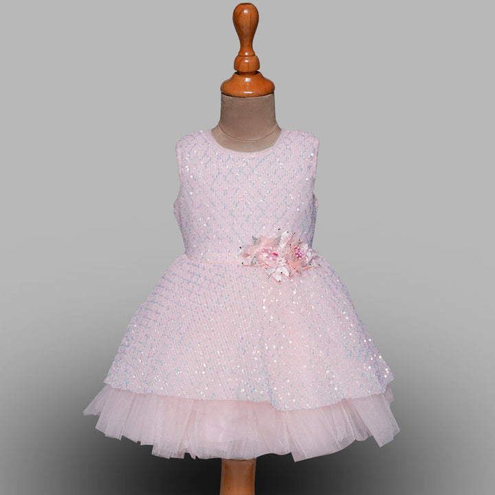 Pink and Blue Girls Frock with Floral Corsage