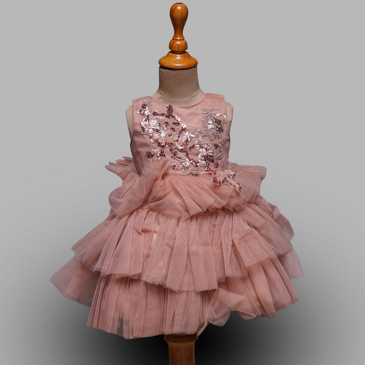 Onion Pink Frock for Kids with Ruffled Skirt Front View