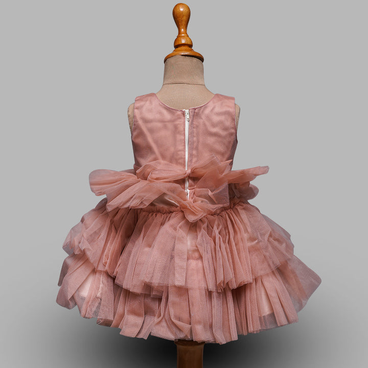 Onion Pink Frock for Kids with Ruffled Skirt Back View