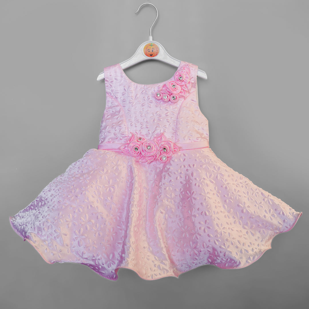 Frock For Kids With Floral Design And Embroidery