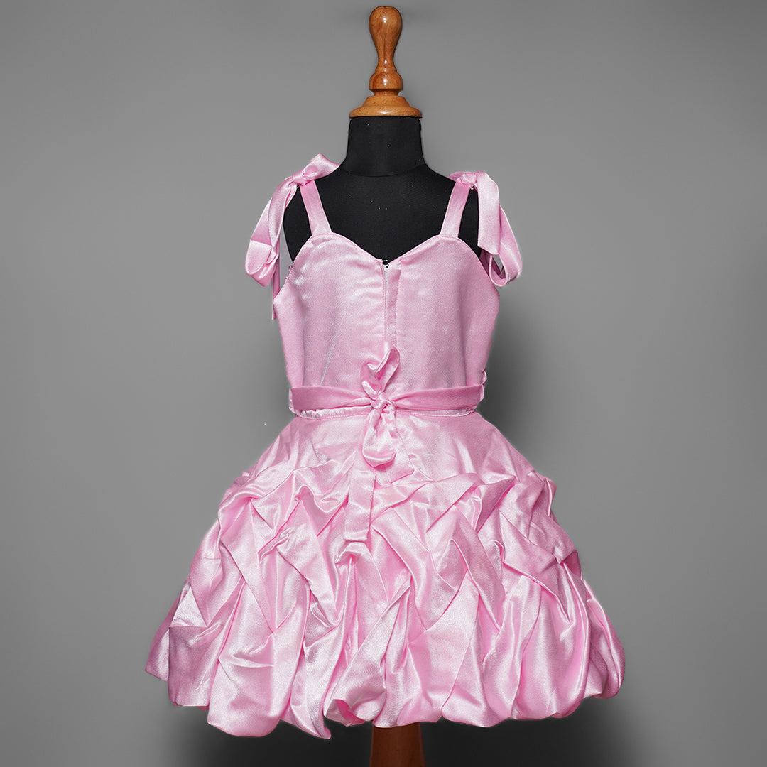 Pink Pleats in Frock for Girls with Tie Knot Back View