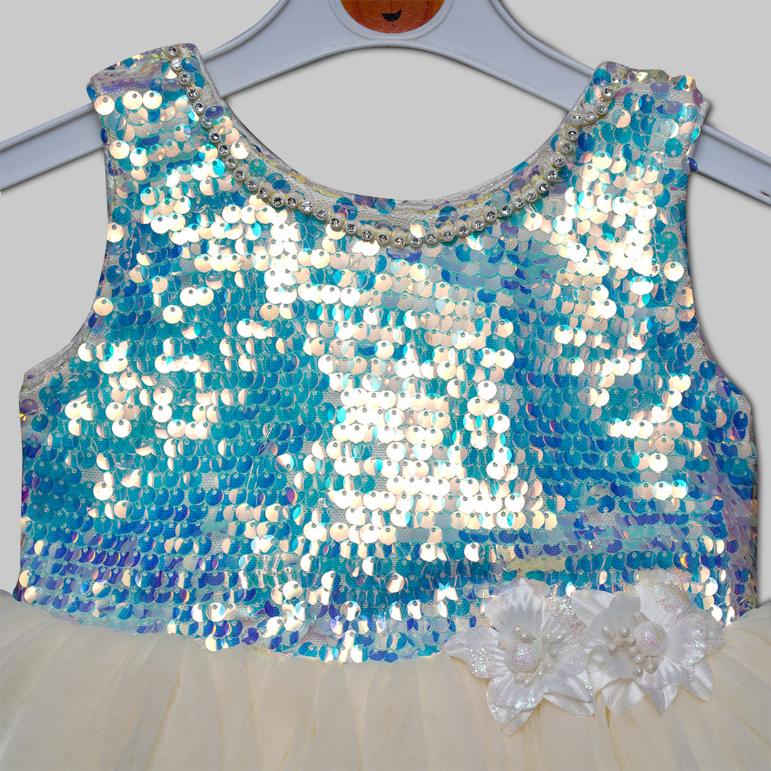 Sequin Party Wear Baby Frock Close Up View