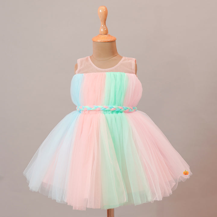 Pink Party Wear Frock For Girls Front View