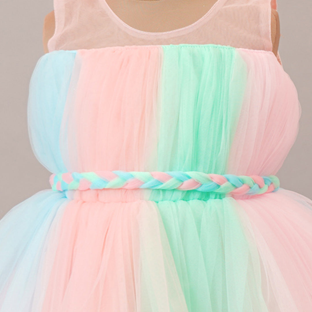 Pink Party Wear Frock For Girls Close Up View