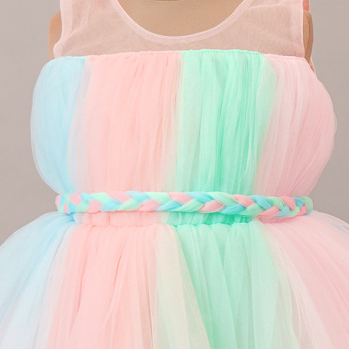 Pink Party Wear Frock For Girls Close Up View