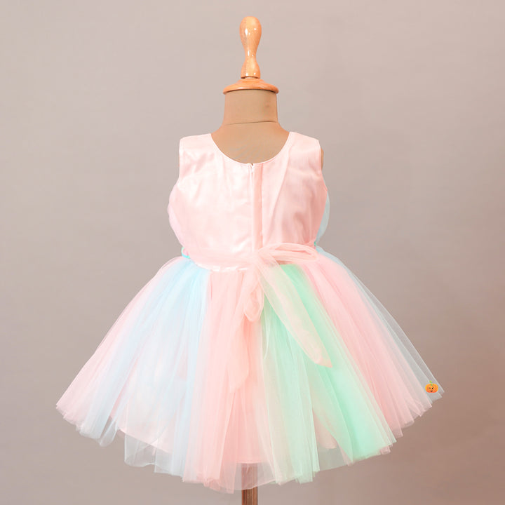 Pink Party Wear Frock For Girls Back View