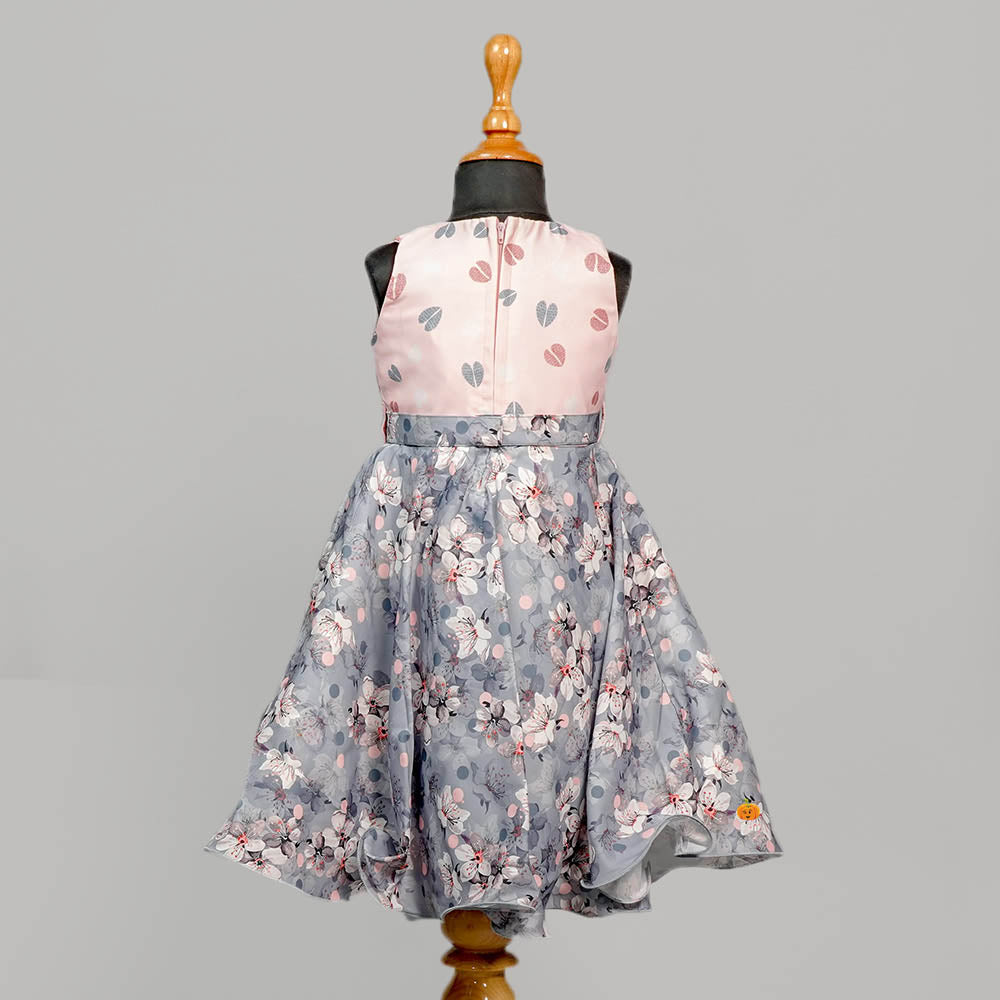 Pink & White Floral Party Wear Frock for Girls Back View
