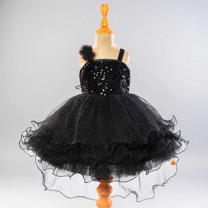 Black Sequin Sparkling Girls Frock Front View