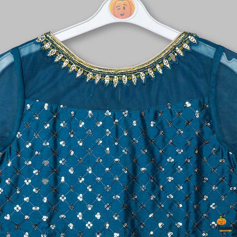 Buy Blue & Yellow Girls Gharara Dress Close Up View