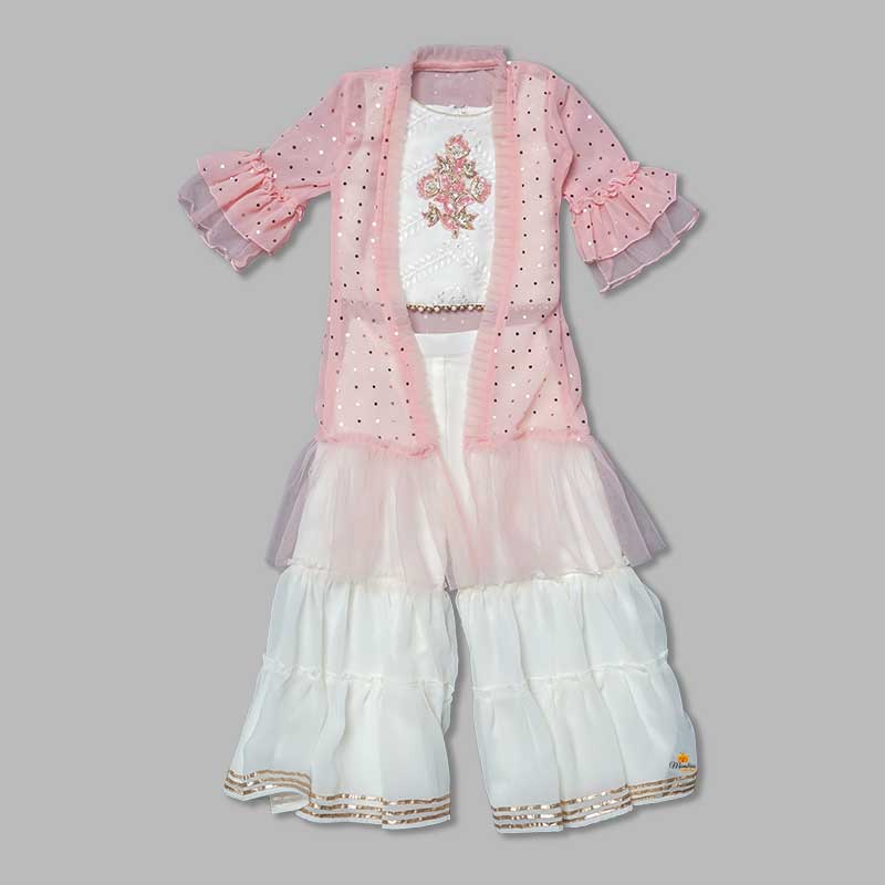 Pink & White Girls Gharara Dress