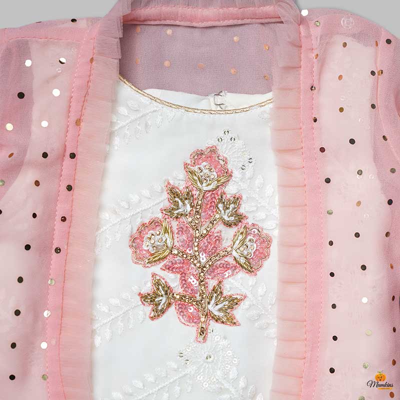 Pink & White Girls Gharara Dress