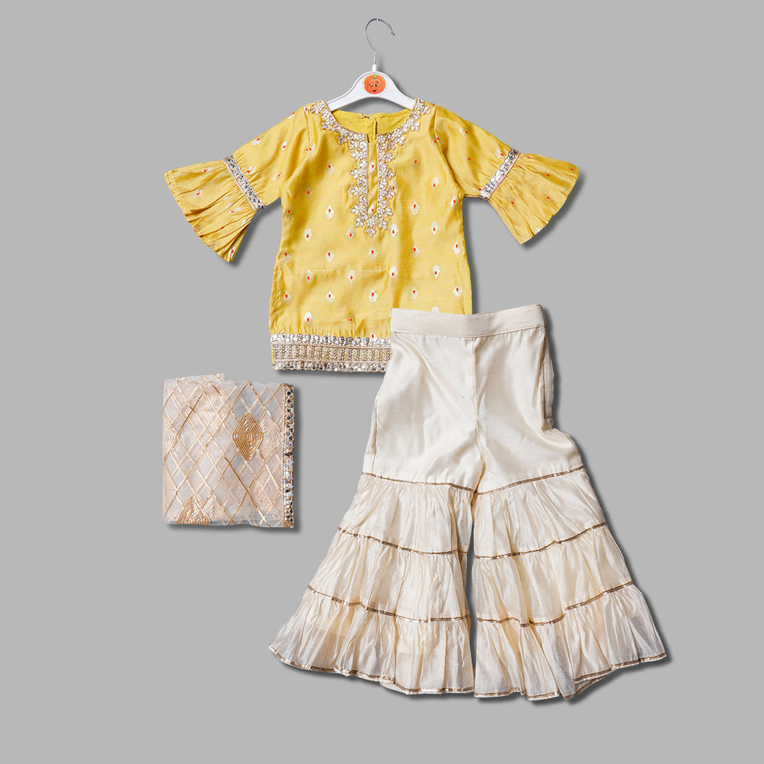 Yellow & Cream Girls Gharara Dress