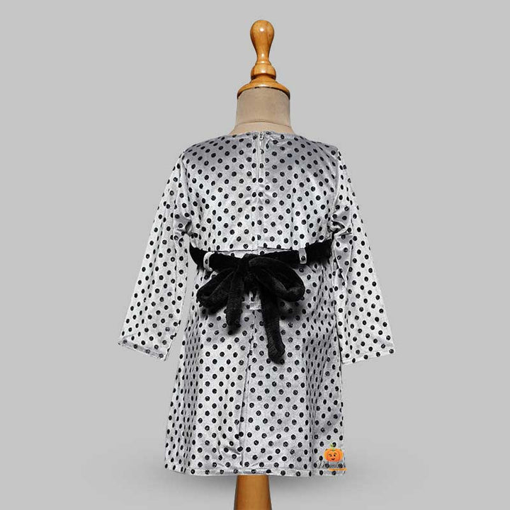 Silver Frock for Girls with Black Polka Dot Back View