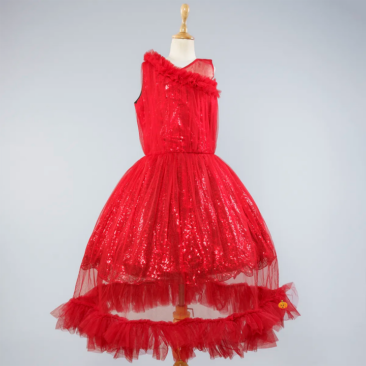 Red Sequin Girlish Gown Front View
