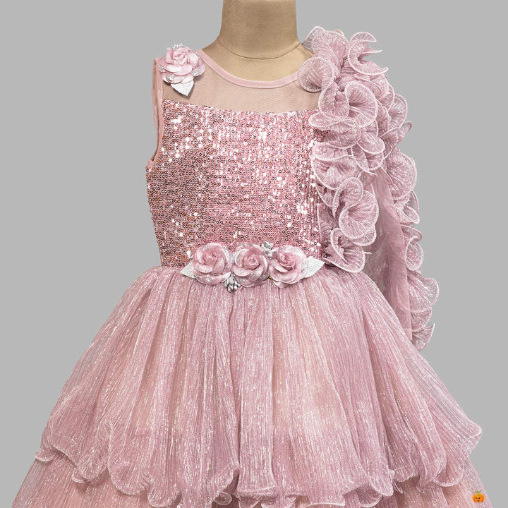 Onion Layered Frill Girls Gown Close Up View