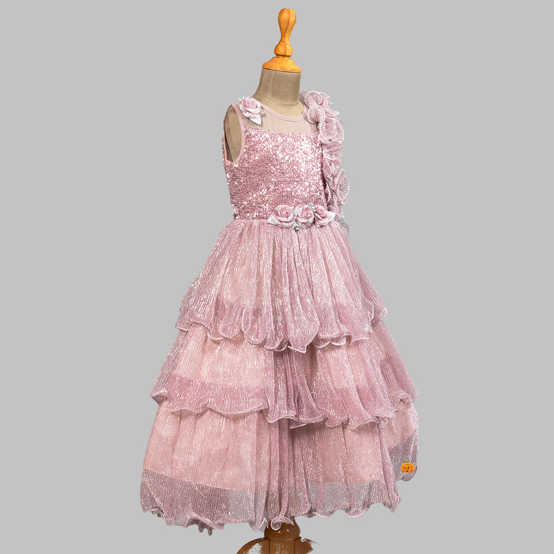 Onion Layered Frill Girls Gown Side View